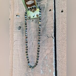 Green & Black Cube Bead Necklace Brass Spacers Jasper or Unakite Earthy Hippie